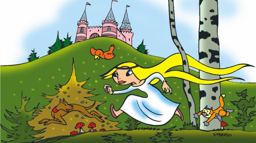 illustration princesse animaux châteaux robe blanche