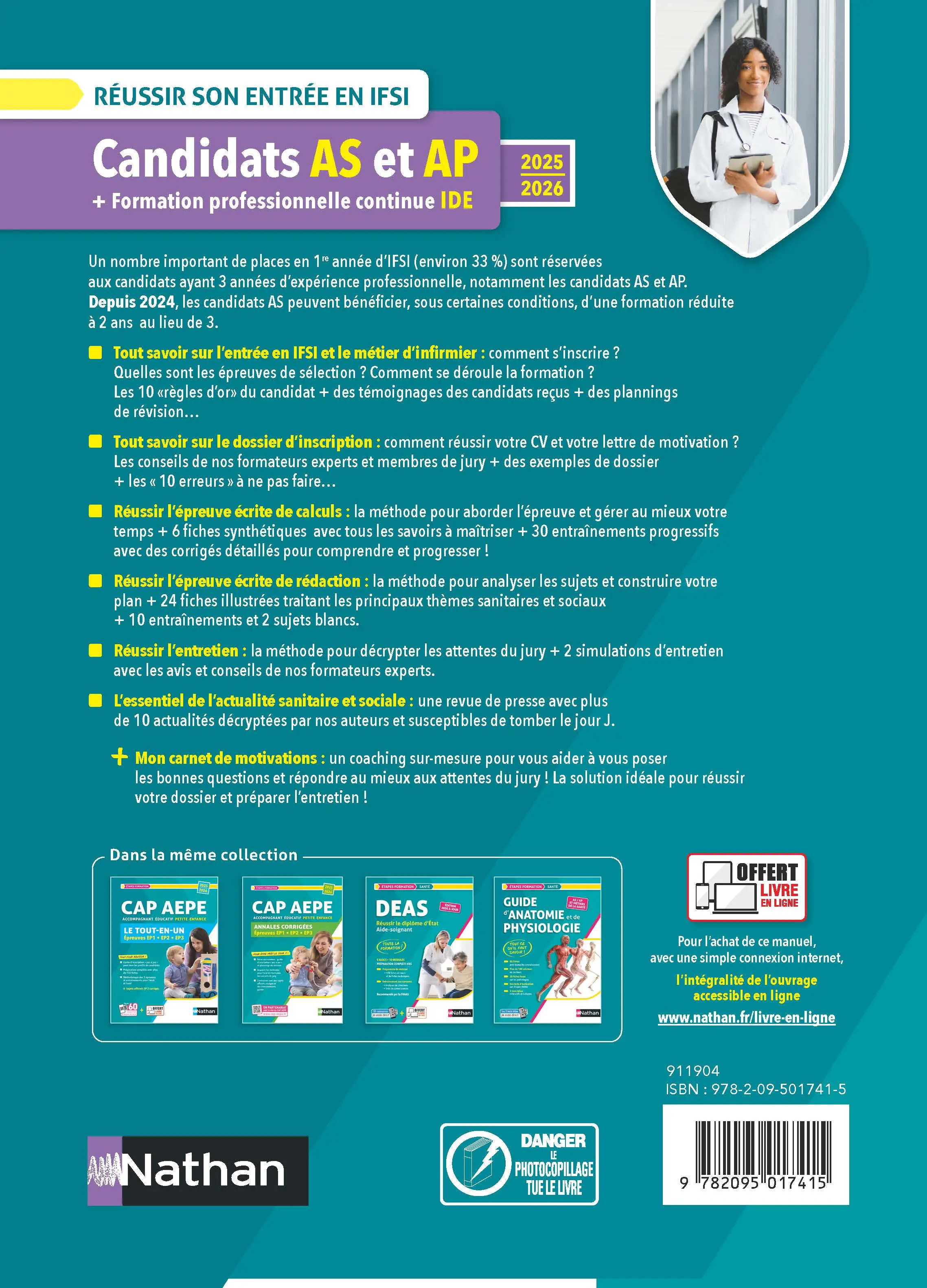 Réussir son entrée en IFSI pour AS/AP et formation professionnelle continue - Tout-en-un révision + entraînement 2026/ 2027 - Ouvrage de référence - 9782095017415 - 4e couv