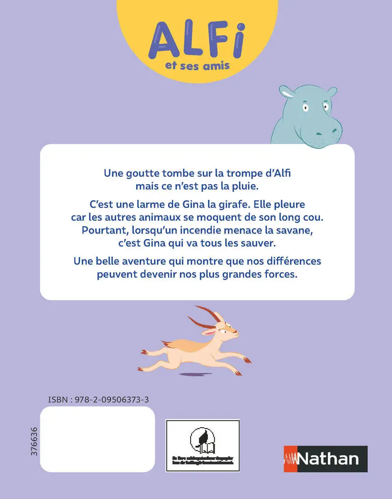 Alfi et ses amis CP - Album 2 : Gina la girafe - Album(s) - 9782095063733 - Couverture verso