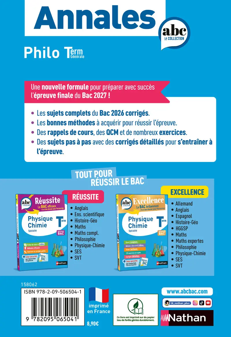 Annales ABC du BAC 2027 - Philosophie Terminale - 48 sujets corrigés, fiches de révision et méthode pour réussir l'épreuve finale - Annales - 9782095065041 - Couverture verso