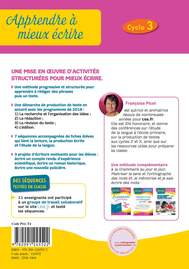 Apprendre à mieux écrire - Cycle 3 - Livre de pédagogie - 9782091245522 - Couverture verso