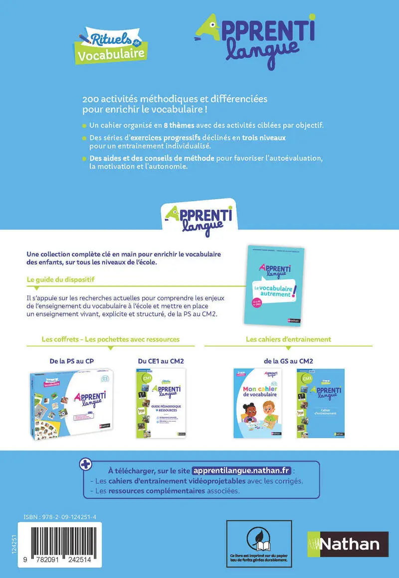 Apprentilangue - Cahier d'entrainement CE1 - Cahier d'activités - 9782091242491 - Couverture verso