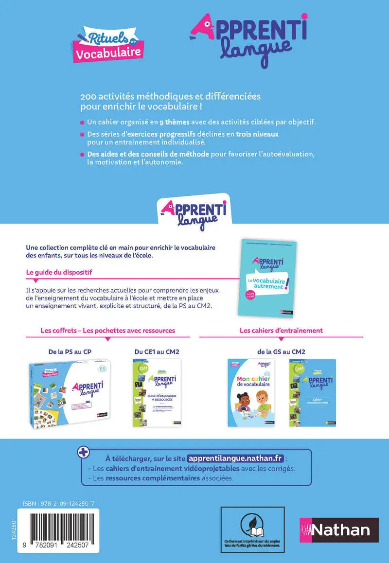 Apprentilangue - Cahier d'entrainement CE2 - Cahier d'activités - 9782091242507 - Couverture verso