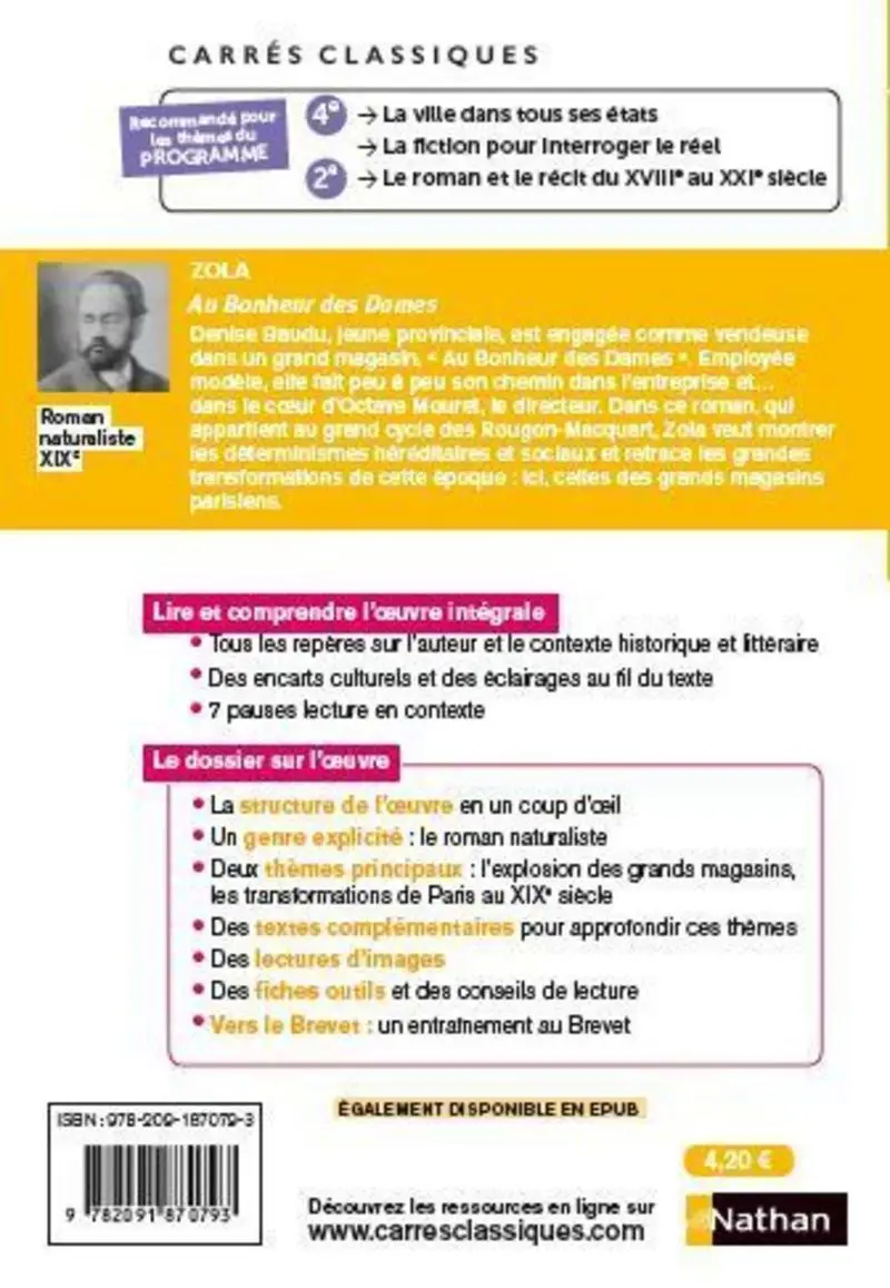 Au Bonheur des dames - Emile Zola - Livre parascolaire - 9782091870793 - 