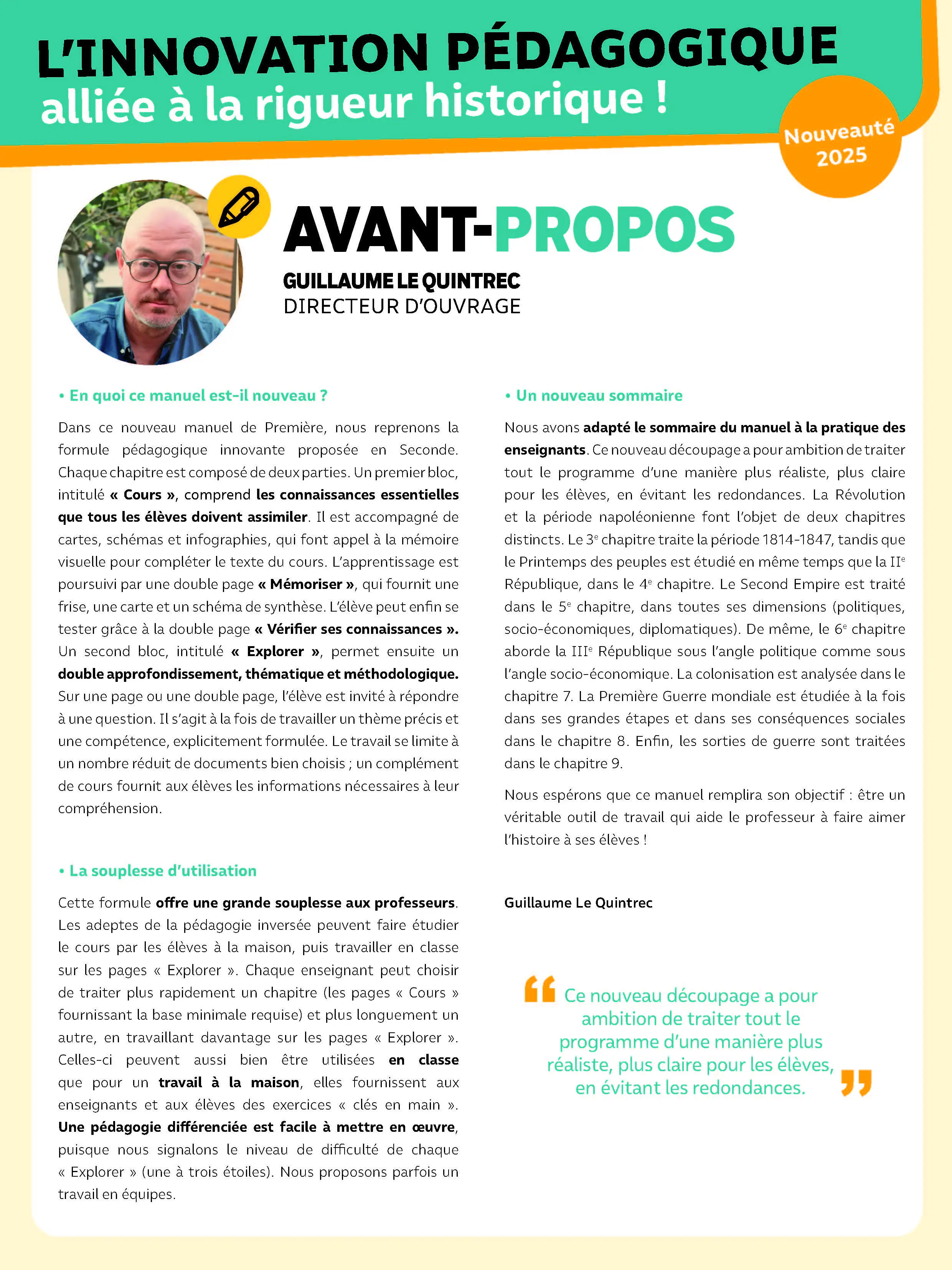 Histoire 1re - G. Le Quintrec - Livre de l'élève - 9782095048778 - Avant propos G. Le Quintrec