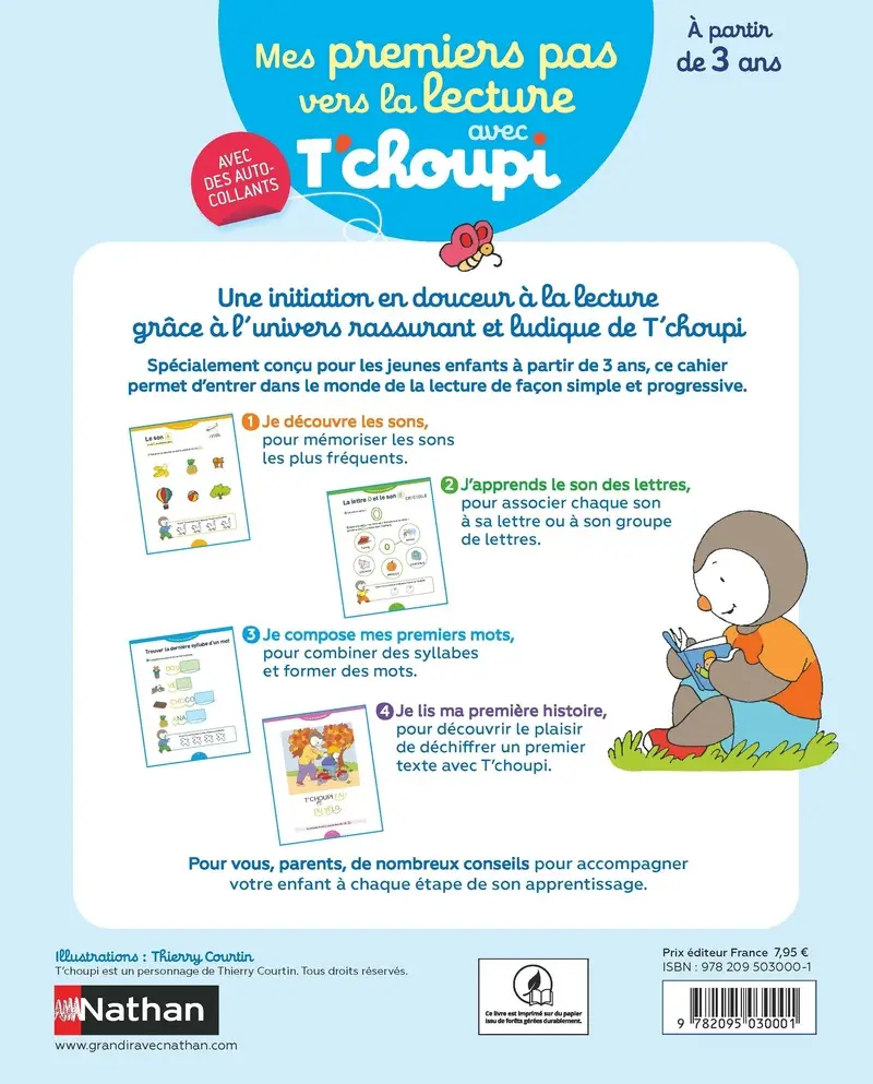 Avec T'choupi - Mes premiers pas vers la lecture - Dès 3 ans -  - 9782095030001 - Couverture verso
