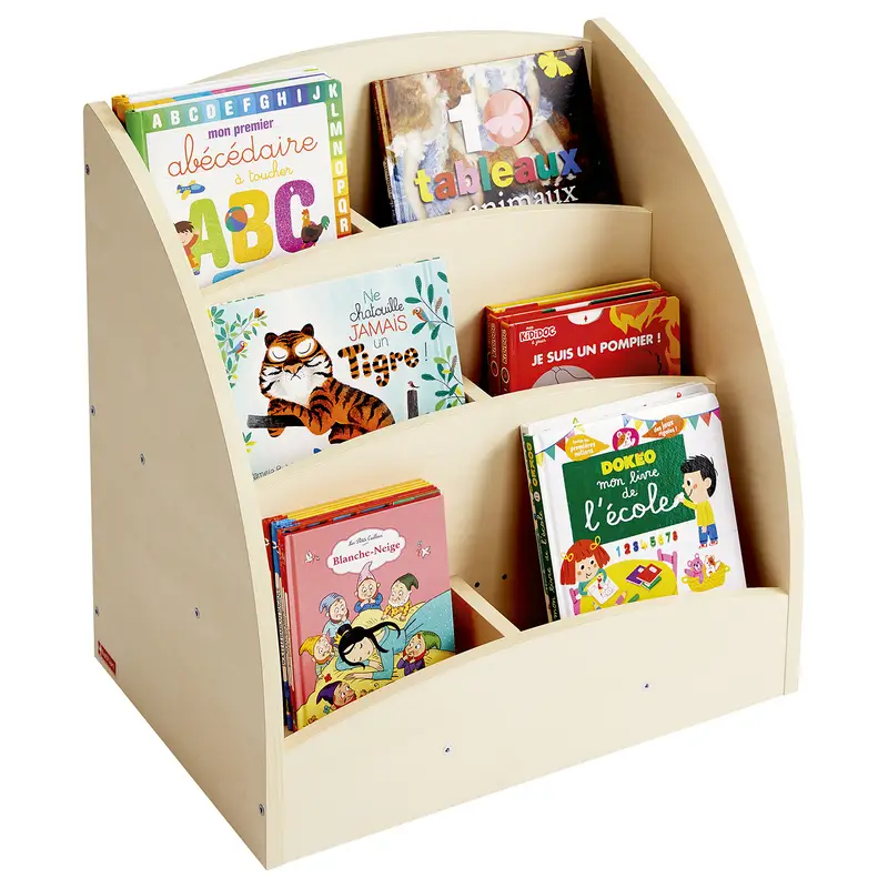 Bac à livres présentoir à roulettes 6 compartiments - Teinte bouleau - Équipement - 3133093721631 - 