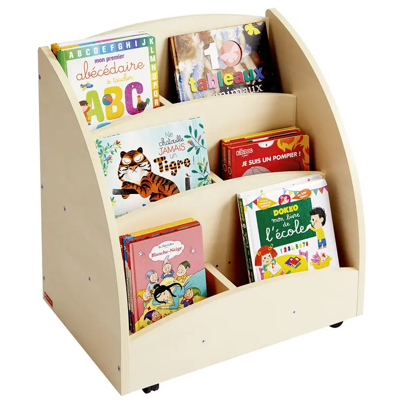 Bac à livres présentoir à roulettes 6 compartiments - Teinte bouleau - Équipement - 3133093721631 - 
