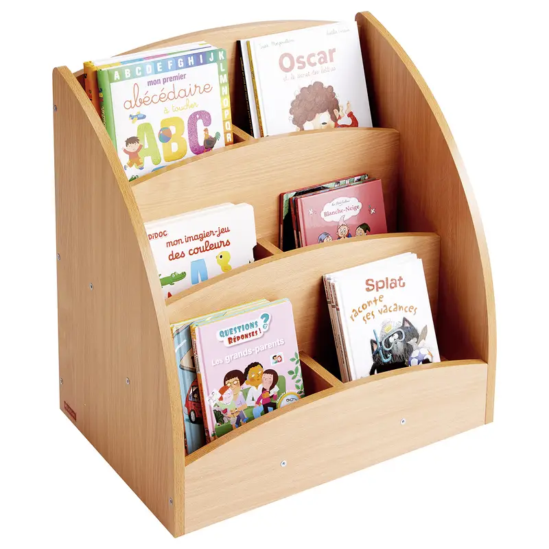 Bac à livres présentoir à roulettes 6 compartiments - Teinte hêtre - Équipement - 3133093721648 - 