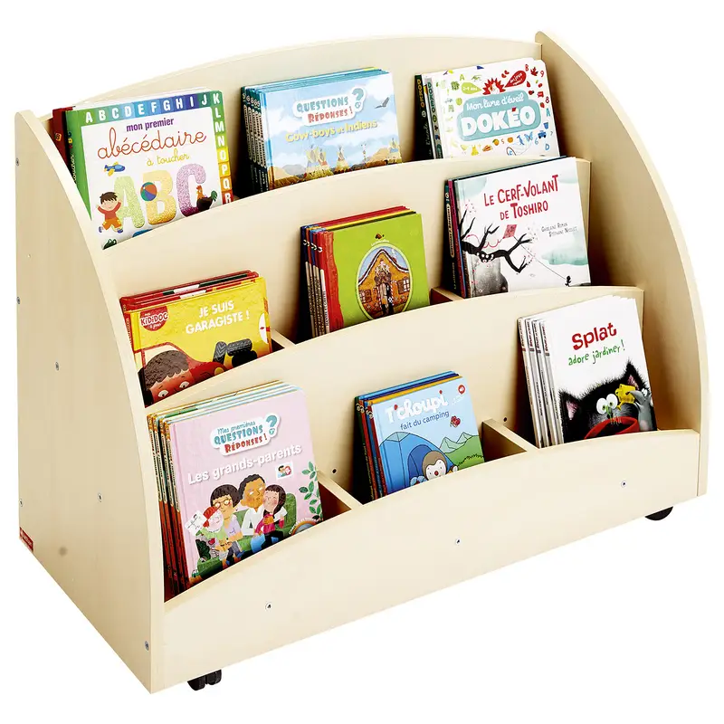 Bac à livres présentoir à roulettes 9 compartiments - Teinte bouleau - Équipement - 3133093721624 - 