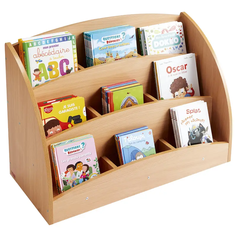 Bac à livres présentoir à roulettes 9 compartiments - Teinte hêtre - Équipement - 3133093721617 - 
