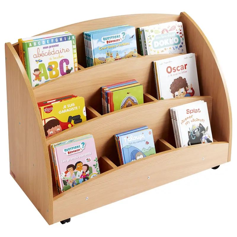 Bac à livres présentoir à roulettes 9 compartiments - Teinte hêtre - Équipement - 3133093721617 - 