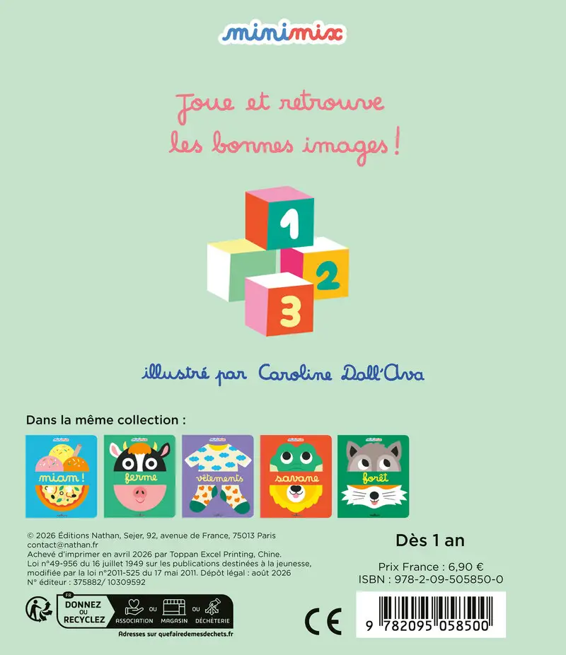 Bébé - Collection Minimix - Un premier livre à manipuler dans l'univers des tout-petits - Dès 1 an - Livre d'éveil - 9782095058500 - Couverture verso