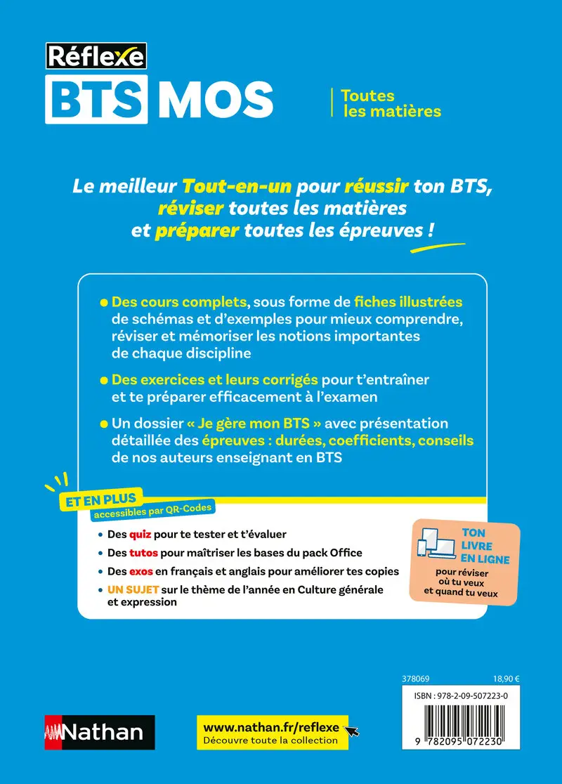 BTS MOS - Toutes les matières - Réflexe - Management Opérationnel de la Sécurité - 1re et 2e années - Cours complets, Fiches, Exercices corrigés, Quiz, Préparation examen - Livre - 9782095072230 - Couverture verso