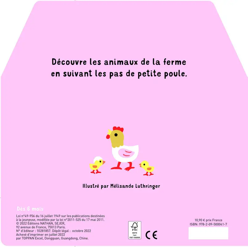 Cache-cache à la ferme - Un grand livre animé avec des flaps en feutrine - livre d'éveil pour les bébés dès 6 mois - Livre d'éveil - 9782095000417 - Couverture verso