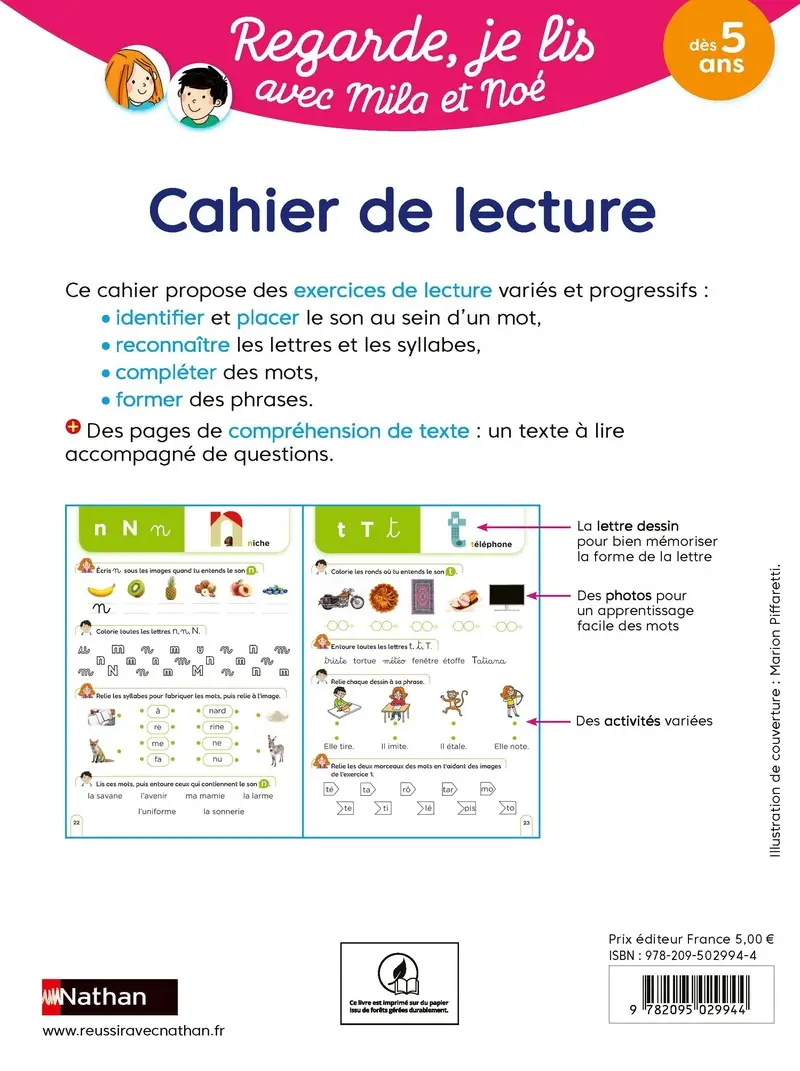 Cahier de Lecture - Regarde je lis ! - dès 5 ans - Cahier d'exercices - 9782095029944 - Couverture verso