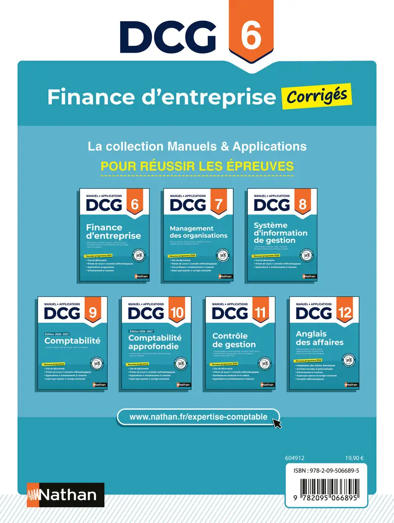 DCG 6 Finance d'entreprise - Corrigés des applications - Nouveau programme 2026 - Livre - 9782095066895 - Couverture verso