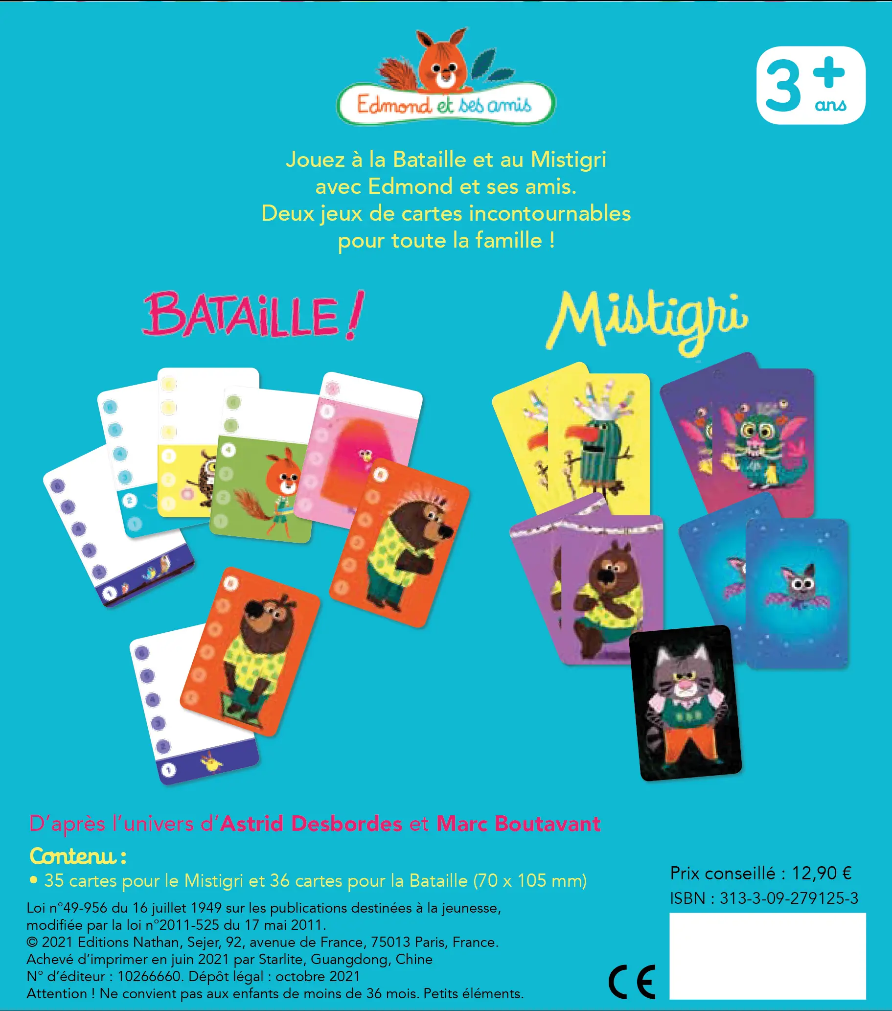 Edmond et ses amis - Bataille et Mistrigri -  2 jeux de cartes - Dès 3 ans - Coffret - 3133092791253 - dos