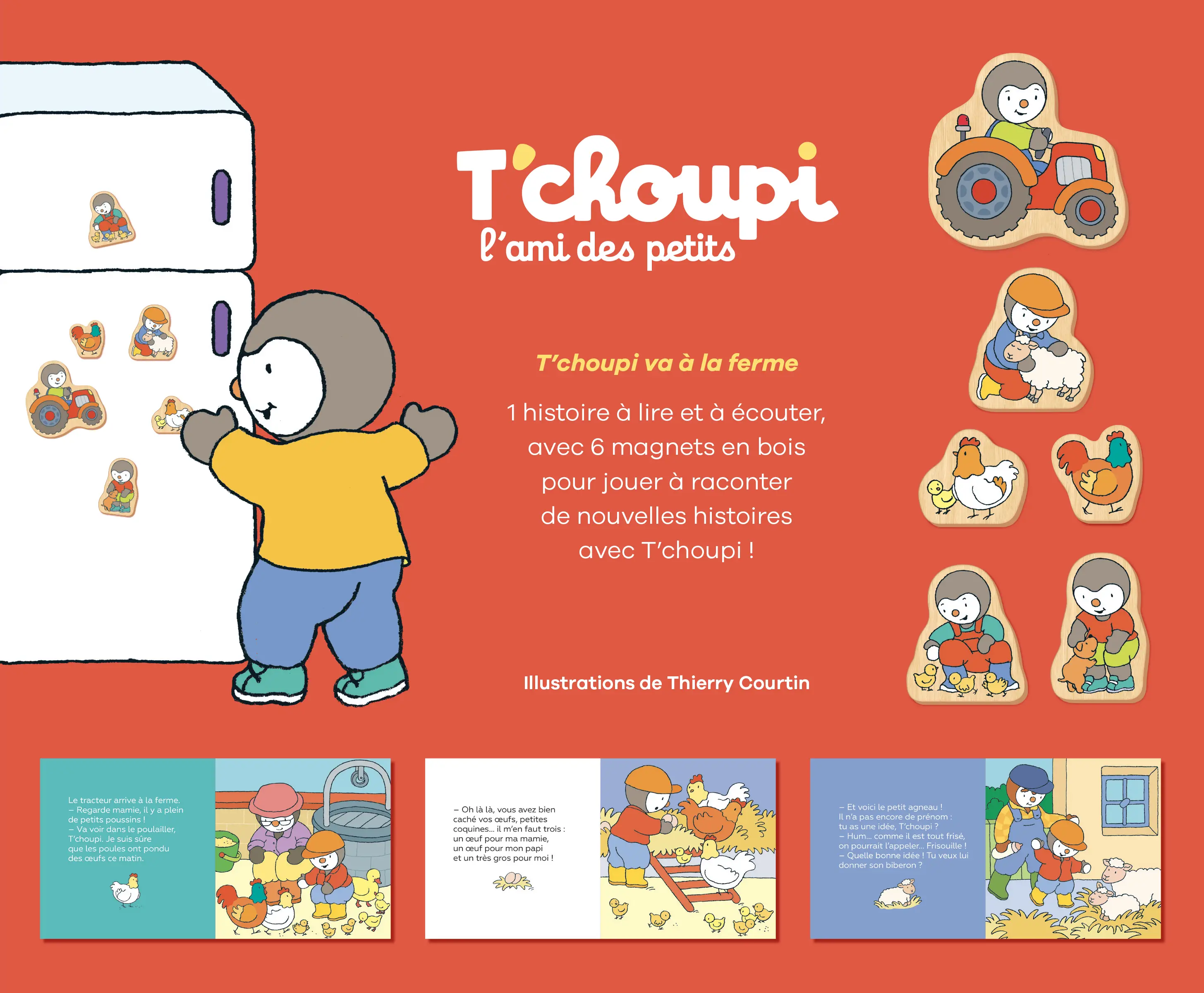 Coffret T'choupi va à la ferme avec 6  magnets en bois - Dès 2 ans - Coffret - 9782092491041 - dos