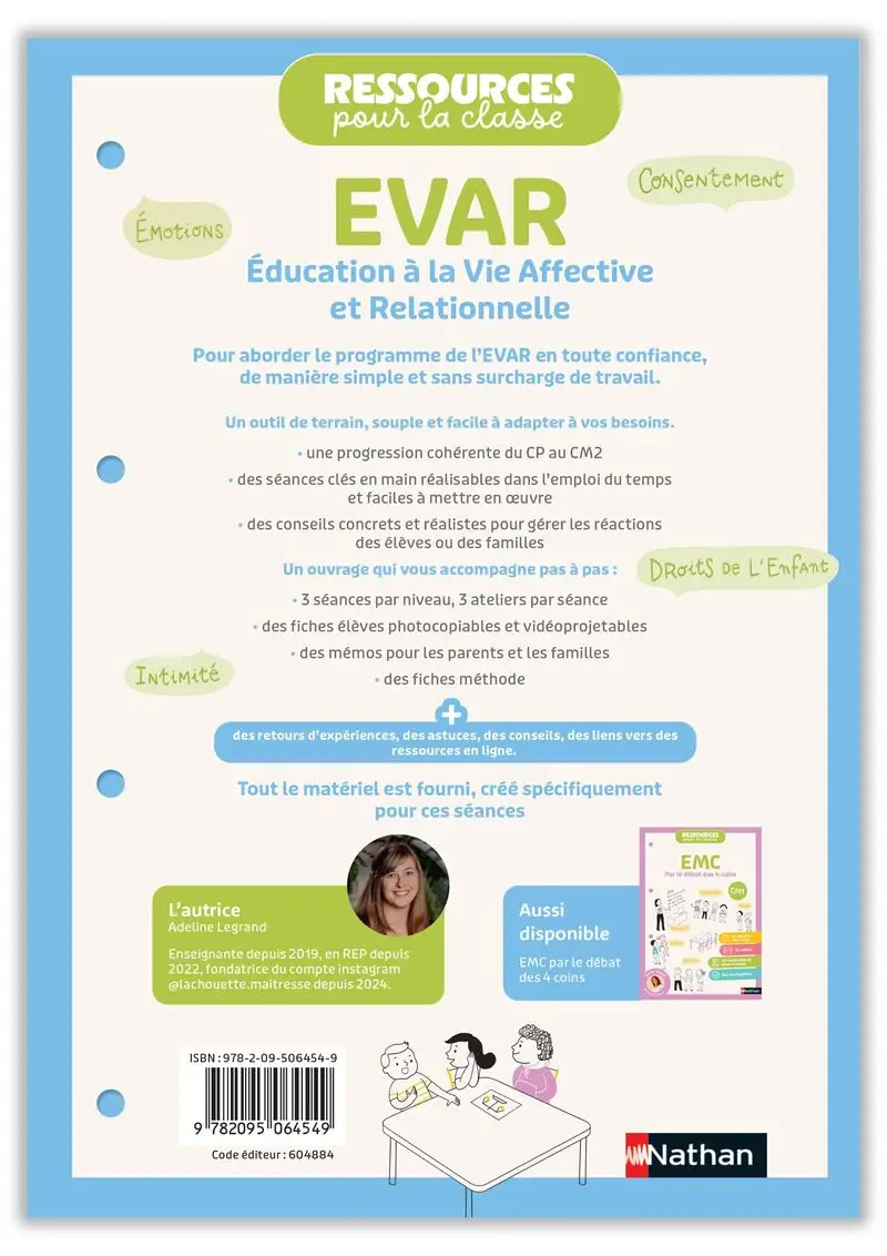 Education à la vie affective et relationnelle (EVAR) - Cycles 2 et 3 - Livre de pédagogie - 9782095064549 - Couverture verso