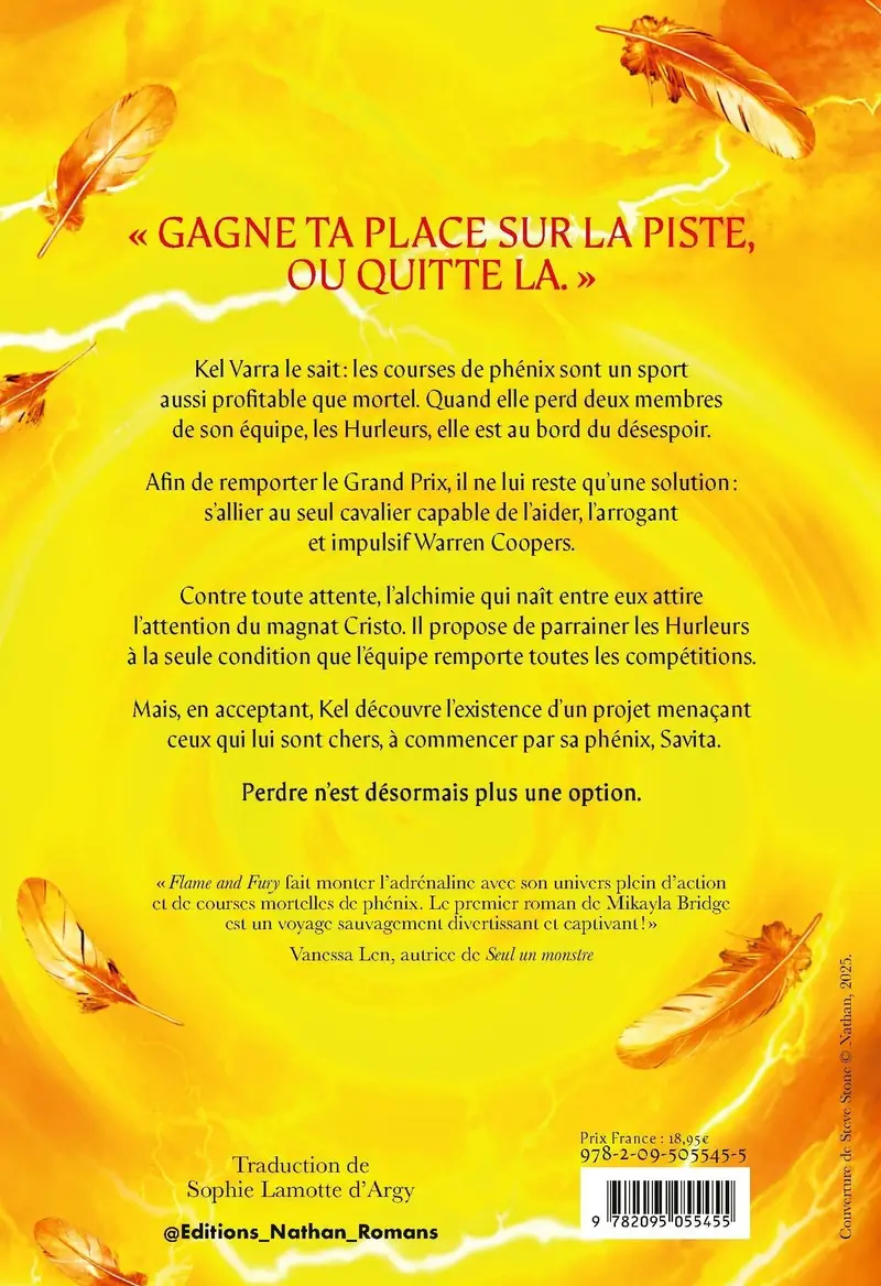 Flame and Fury - Gagner ou mourir, une fantasy haletante qui invente les courses de F1 avec des phénix  - Dès 14 ans - Roman - 9782095055455 - Couverture verso