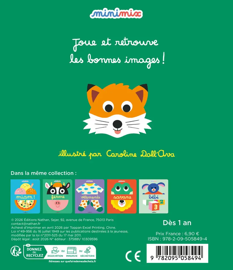 Forêt - Collection Minimix - Un livre à manipuler pour découvrir les animaux de la forêt - dès 1 an - Livre d'éveil - 9782095058494 - Couverture verso