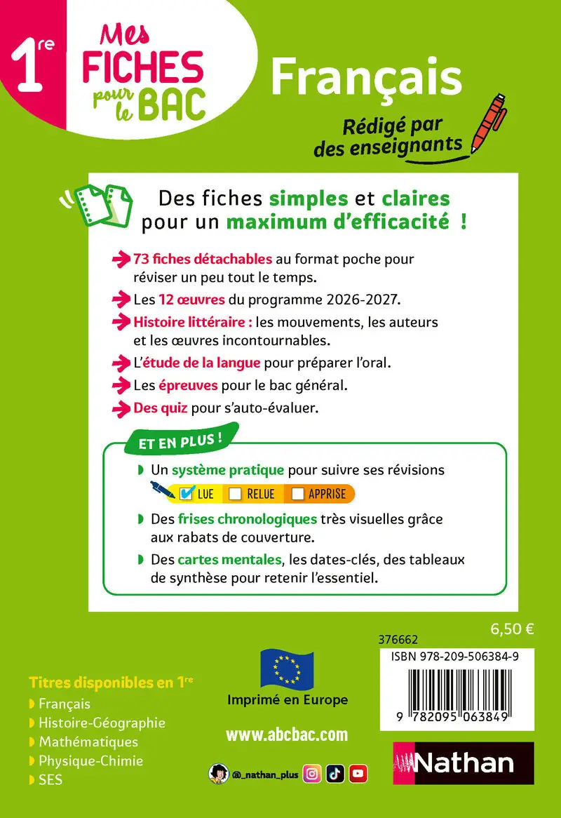 Français 1re - Mes fiches pour le BAC Première - BAC 2027 - Livre de cours, méthode et exercices - 9782095063849 - Couverture verso
