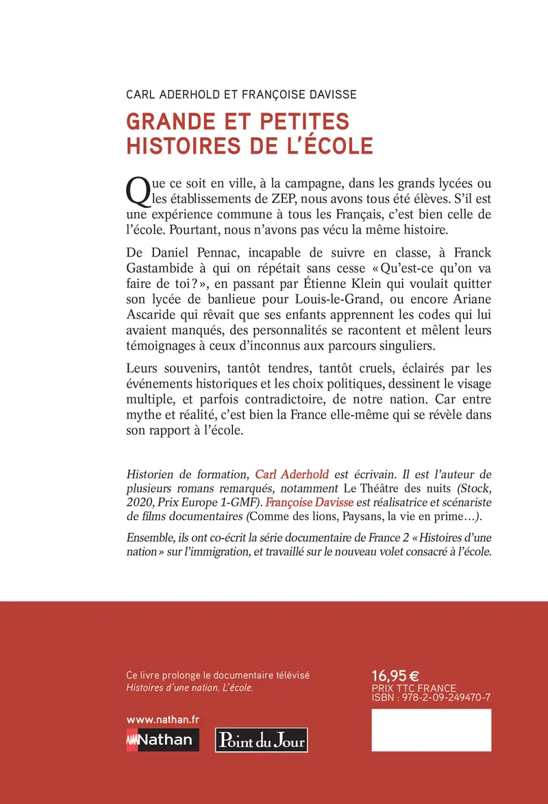 Grande et petites histoires de l'école - Le livre du documentaire événement de France TV - Livre documentaire - 9782092494707 - Couverture verso
