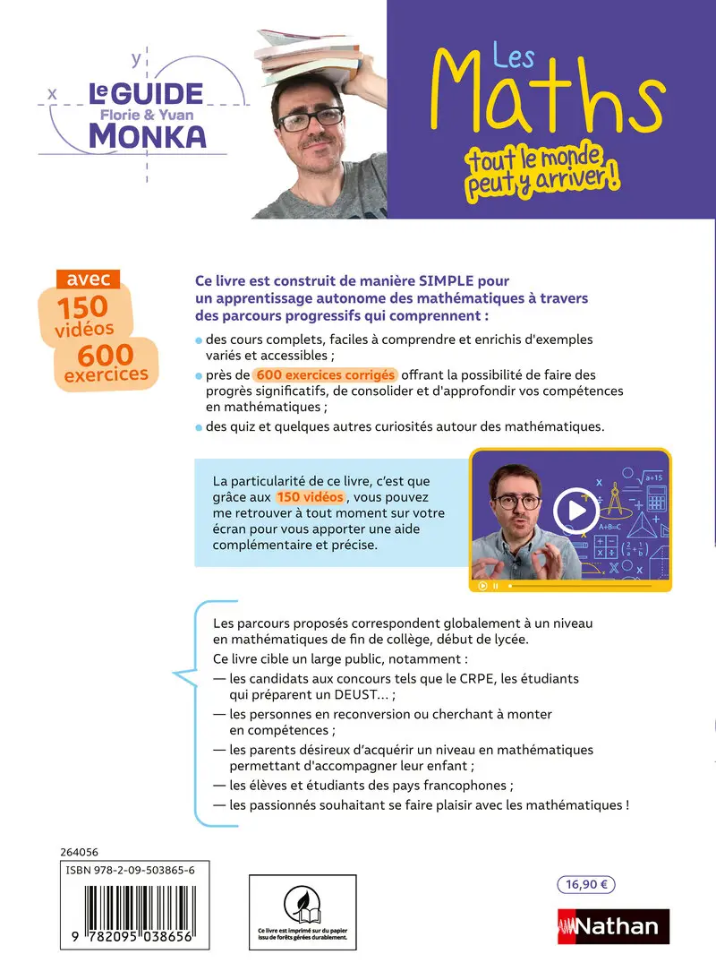 Guide Monka : les Maths, tout le monde peut y arriver - par Yvan et Florie Monka -  - 9782095038656 - Couverture verso