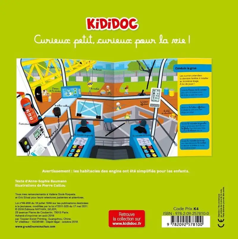 Je construis sur le chantier - Grand livre animé Kididoc - Dès 4 ans - Livre documentaire - 9782092578100 - Couverture verso