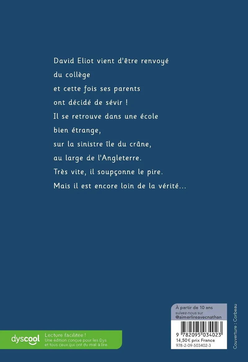 L'île du crâne - Version Dyscool - Roman adapté aux Dys - Dès 9 ans - Roman - 9782095034023 - Couverture verso