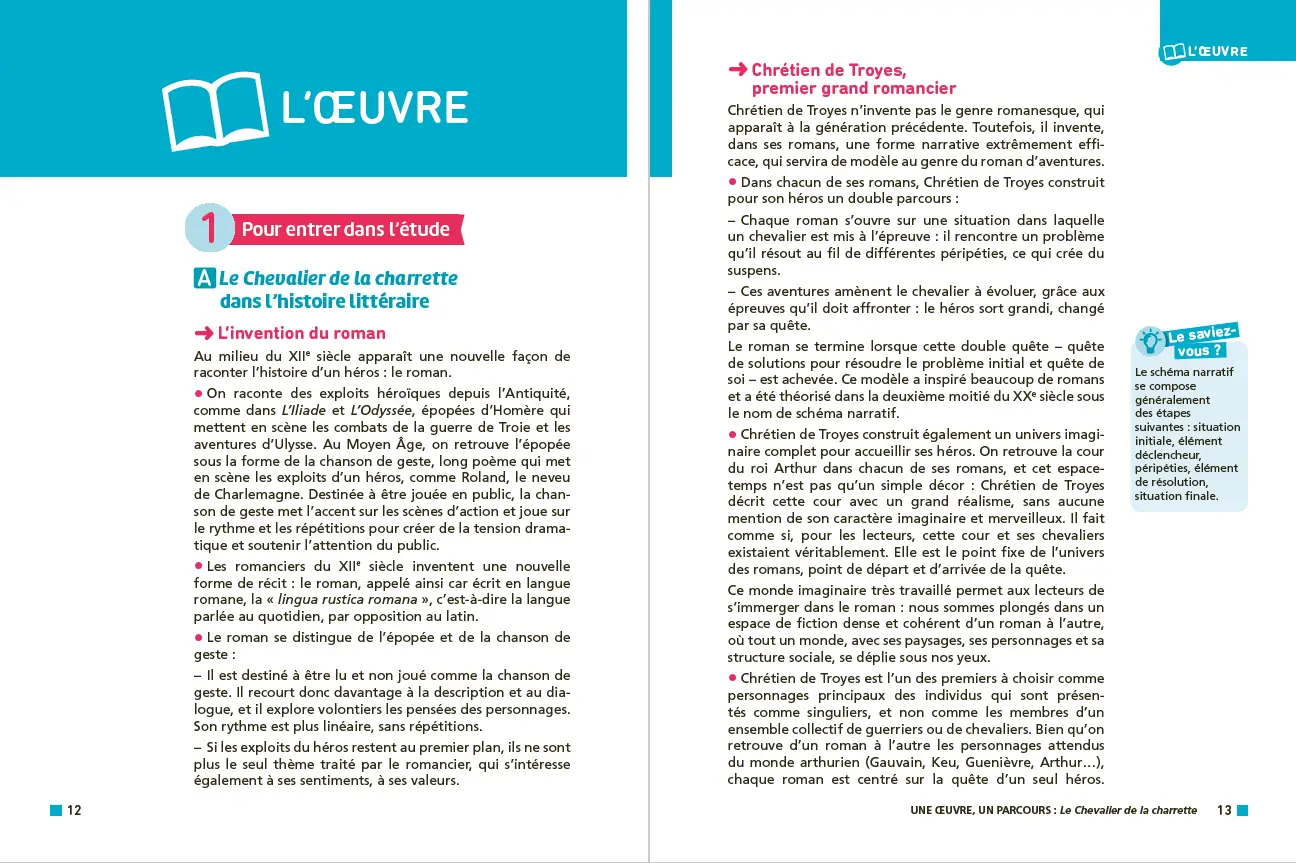 Analyse et étude de l'oeuvre - Le Chevalier de la charrette, Chrétien de Troyes - Réussir son BAC Français 1re 2027 - Parcours associé « le roman et l'invention de l'amour » - Une oeuvre, un parcours - Livre - 9782095064389 - l'oeuvre