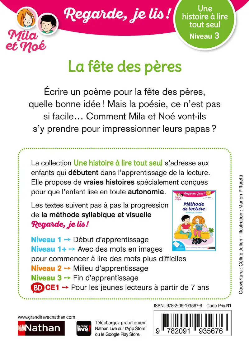 La fête des pères - Regarde, je lis ! - Niveau 3 - Dès 5 ans - Roman - 9782091935676 - Couverture verso