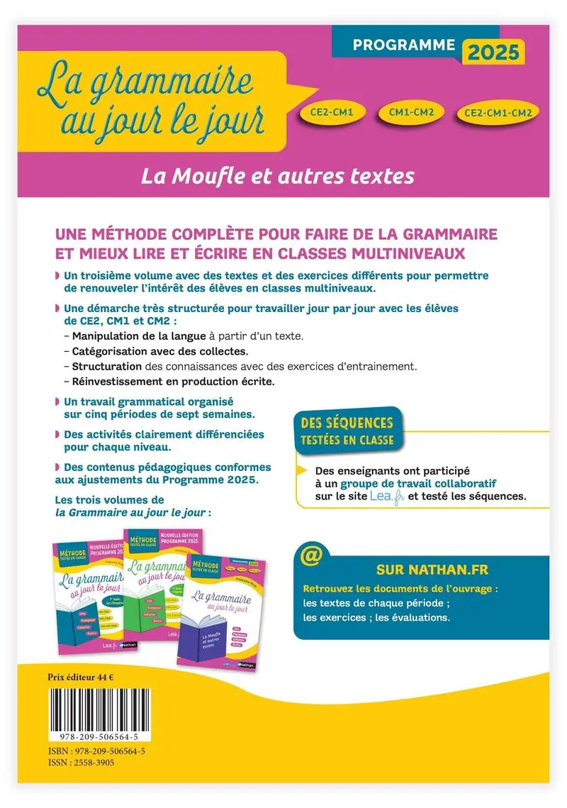  La Grammaire au jour le jour - La moufle - CE2/CM1/CM2 - Programme 2025  - Livre de pédagogie - 9782095065645 - Couverture verso
