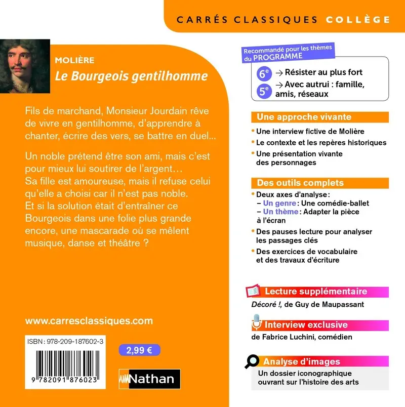 Le Bourgeois Gentilhomme - Molière - Carrés classiques Collège - Livre parascolaire - 9782091876023 - 