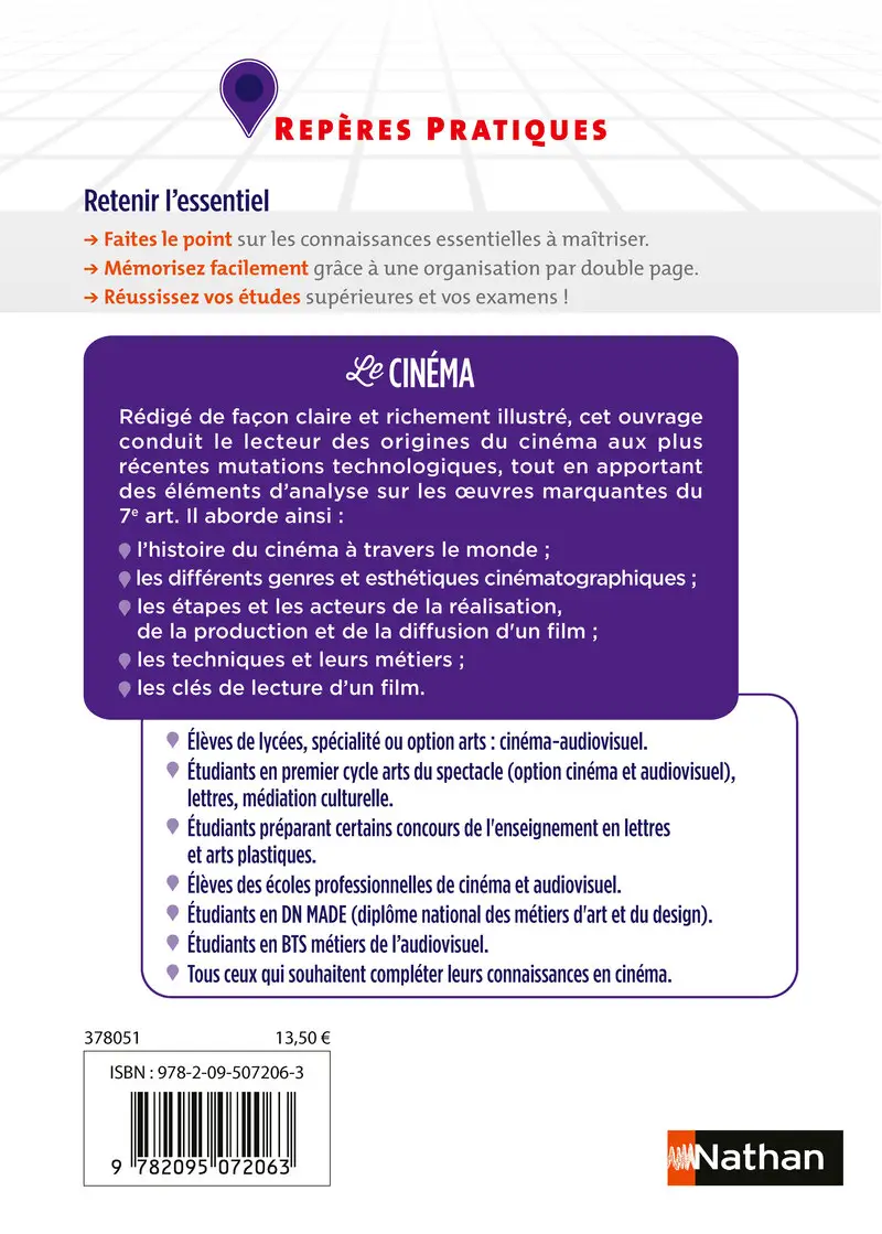 Le cinéma - Répères pratiques : Histoire du cinéma, réalisateurs, genres et analyse filmique - Livre - 9782095072063 - Couverture verso