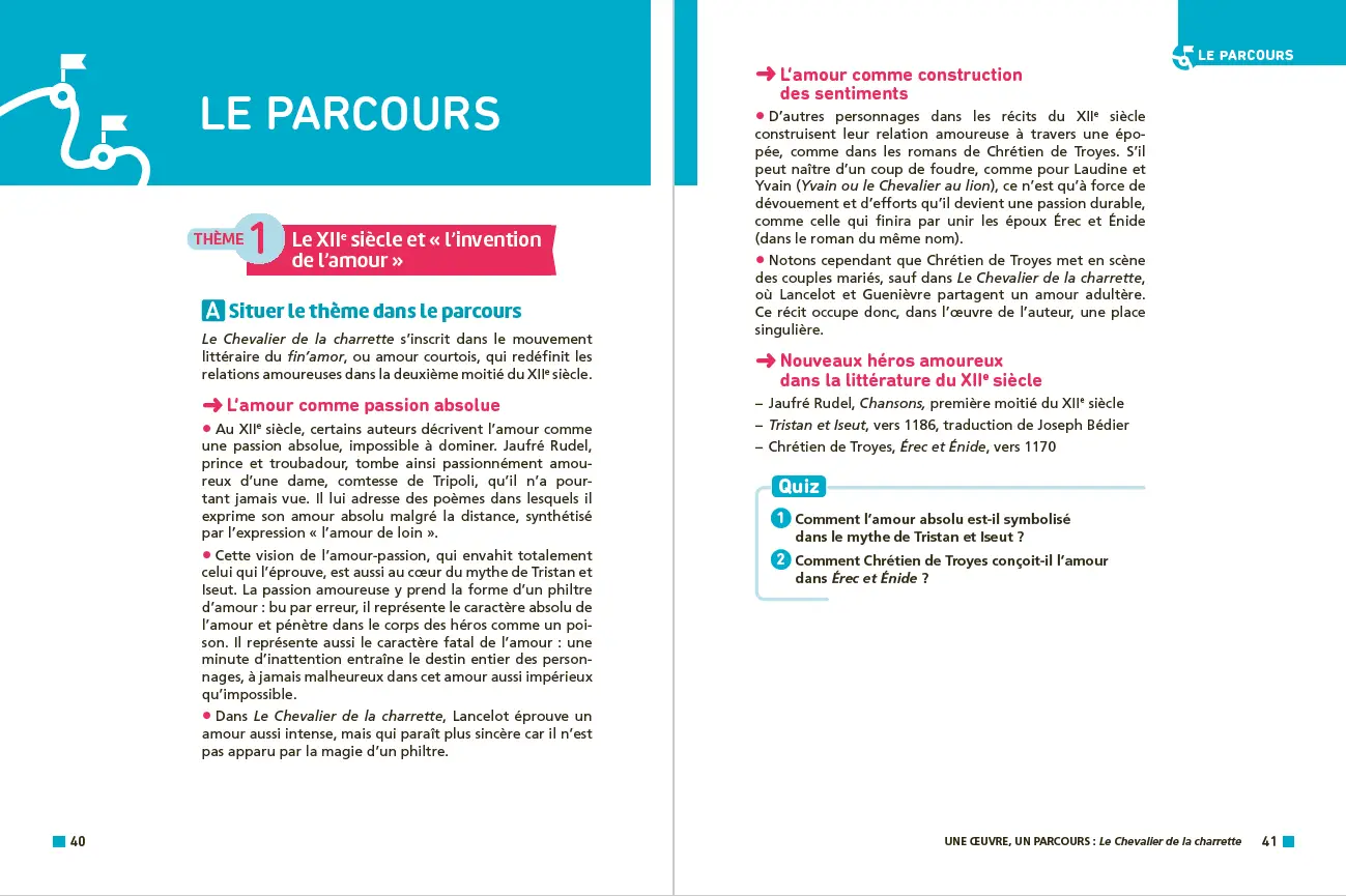 Analyse et étude de l'oeuvre - Le Chevalier de la charrette, Chrétien de Troyes - Réussir son BAC Français 1re 2027 - Parcours associé « le roman et l'invention de l'amour » - Une oeuvre, un parcours - Livre - 9782095064389 - le parcours