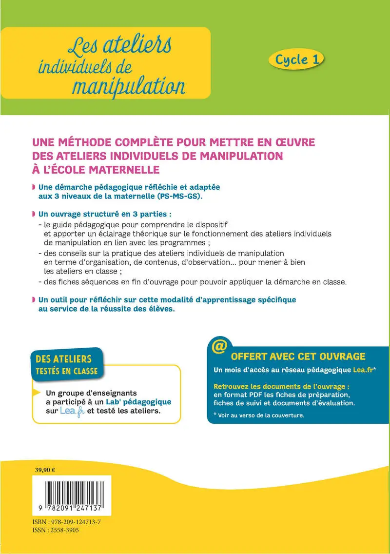 Les ateliers individuels de manipulation - Cycle 1 - Livre de pédagogie - 9782091247137 - 4ème de couverture