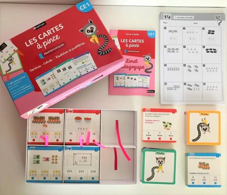 Les cartes à pince - Mathématiques CE1  - Matériel collectif - 3133091244408 - 