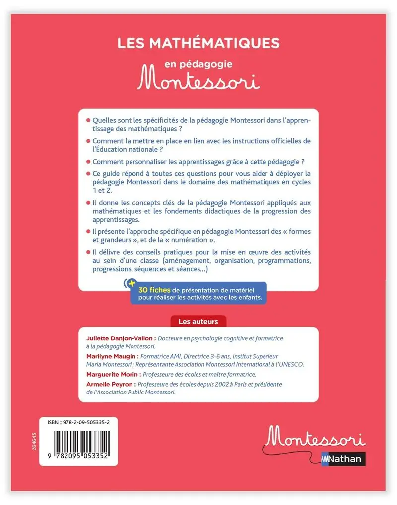 Les mathématiques en pédagogie Montessori - Cycles 1&2 - Livre de pédagogie - 9782095053352 - Couverture verso