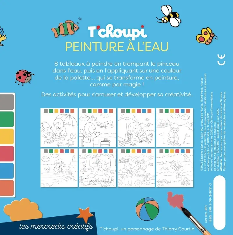 Les mercredis de T'choupi - Peinture à l'eau : 8 tableaux à peindre sur le thème des vacances - Dès 3 ans - Cahier d'activités - 9782092497913 - Couverture verso