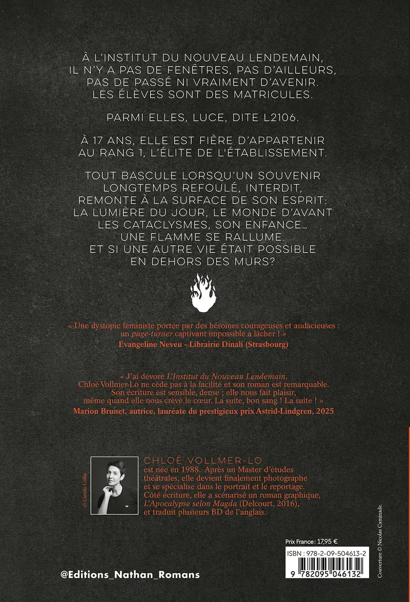 Les visages du feu - Tome 1 : L'institut du nouveau lendemain - Une dystopie féministe bouleversante et addictive - Roman - 9782095046132 - Couverture verso