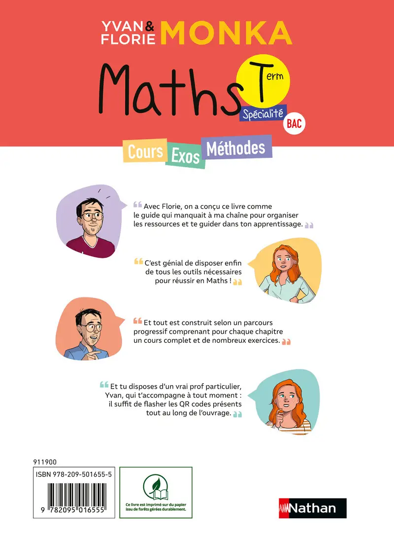 Maths Term avec Yvan & Florie Monka - Le livre de ma chaîne Youtube - Programme de Terminale - Enseignement de spécialité - Bac 2027 - Livre de cours, méthode et exercices - 9782095016555 - Couverture verso