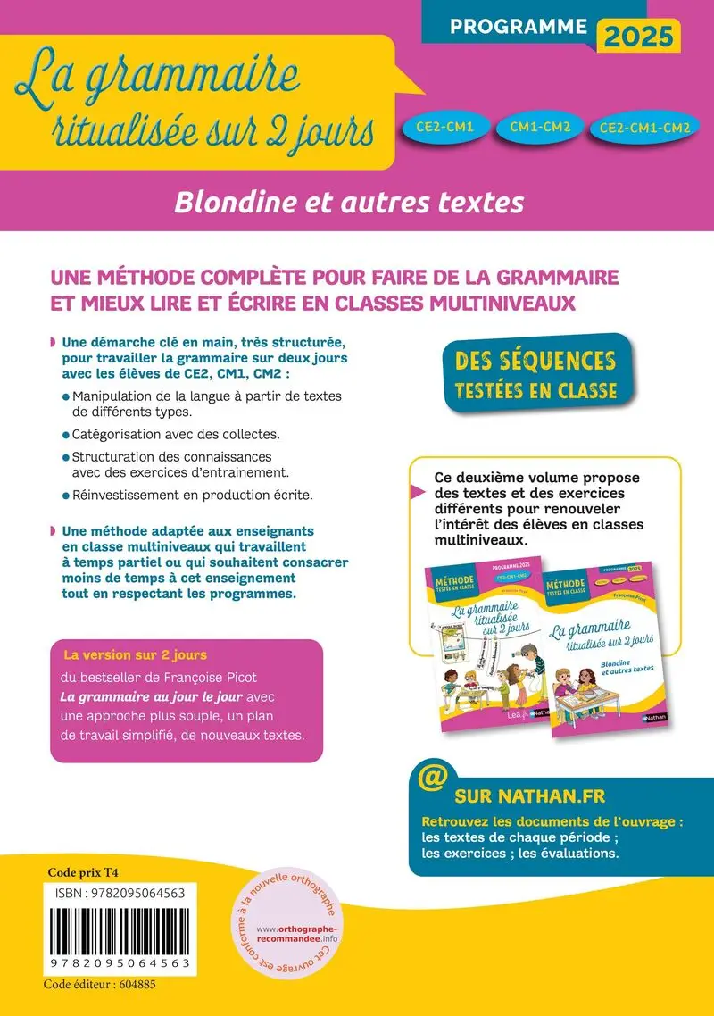 Méthode testée en classe - La Grammaire ritualisée sur 2 jours - 2e année - Livre de pédagogie - 9782095064563 - Couverture verso