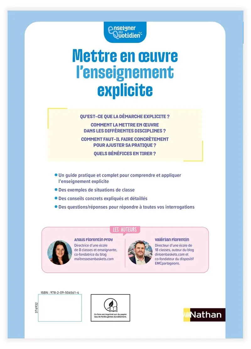 Mettre en oeuvre l'enseignement explicite - Livre de pédagogie - 9782095065614 - Couverture verso