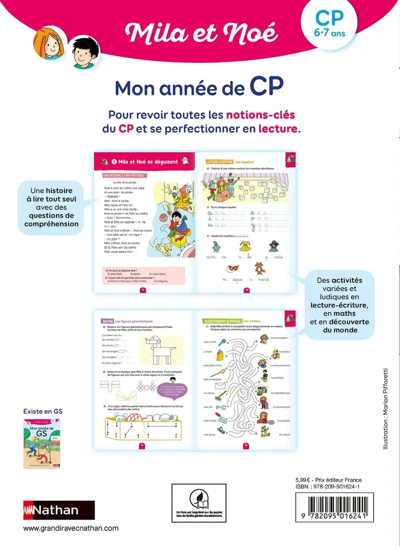 Mila et Noé - Mon année de CP - Cahier de soutien - 6 à 7 ans - Cahier d'exercices - 9782095016241 - Couverture verso
