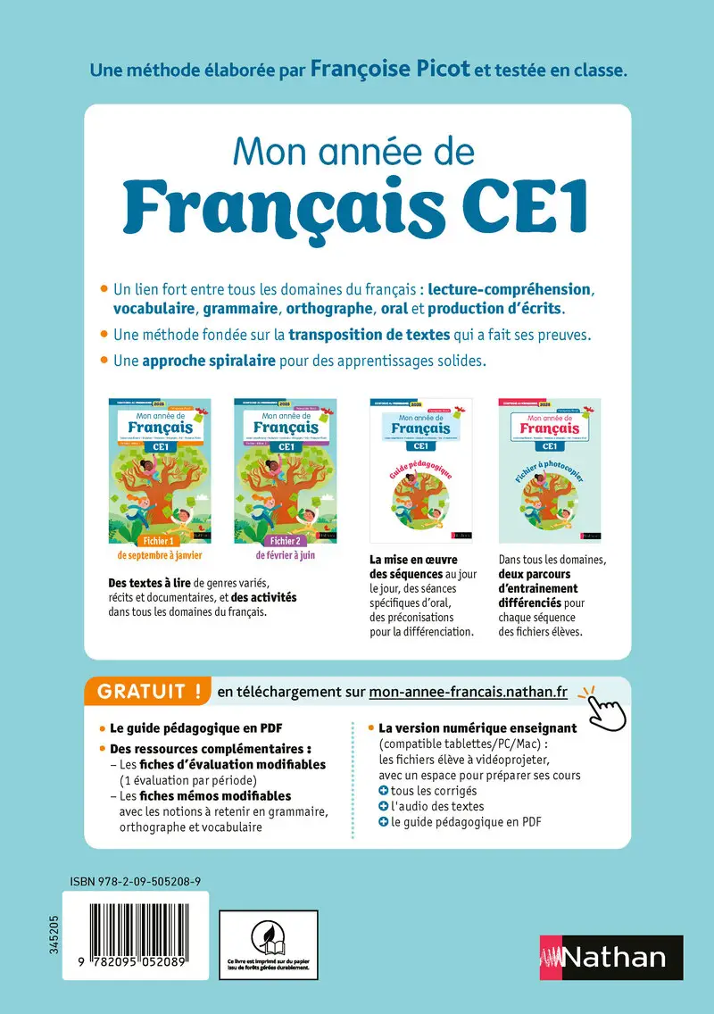 Mon année de français CE1 - Fichier élève 1 - Fichier de l'élève - 9782095052089 - Couverture verso