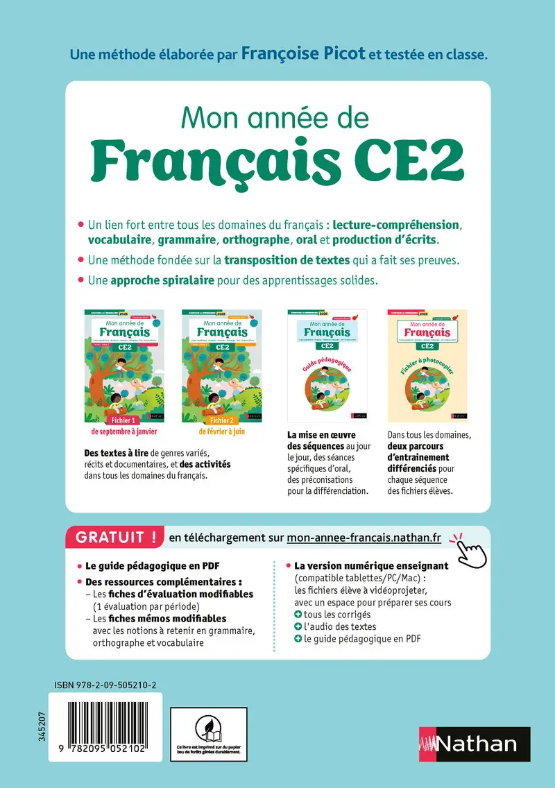 Mon année de français CE2 - Fichier élève 1 - Fichier de l'élève - 9782095052102 - Couverture verso