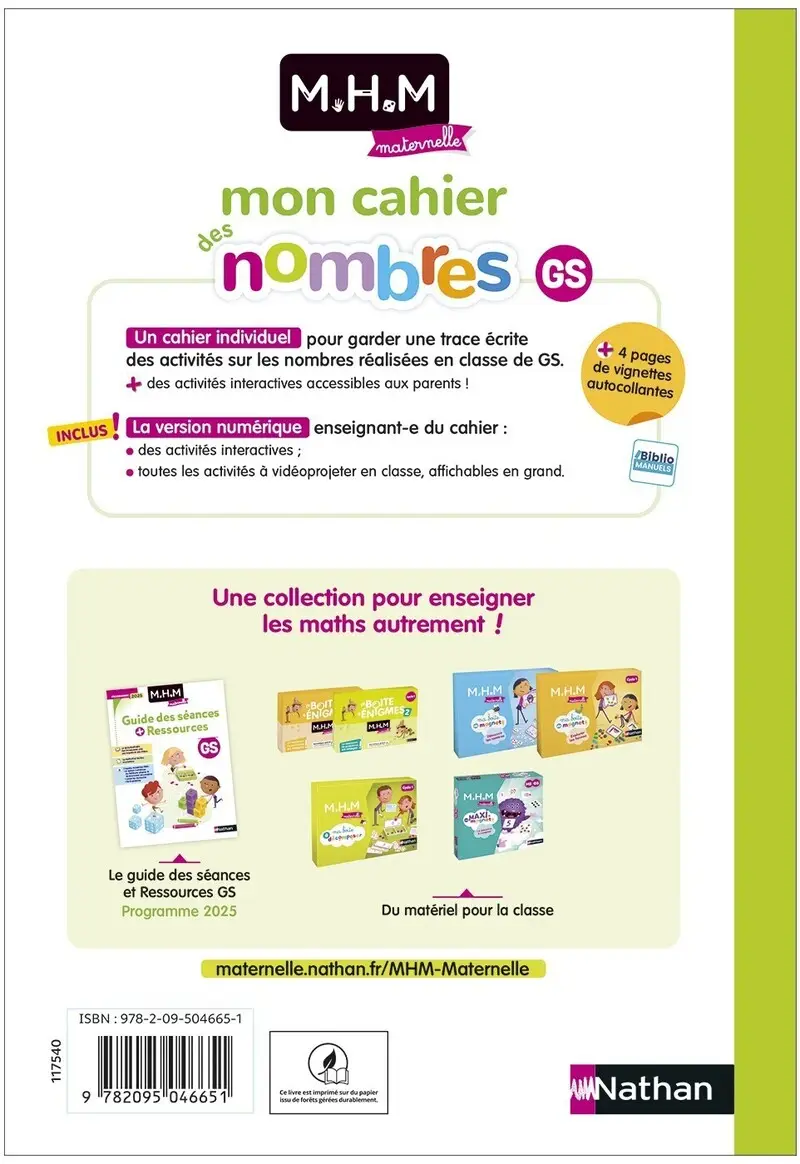 Mon cahier des nombres GS -  Programme 2025 - Cahier d'activités - 9782095046651 - Couverture verso