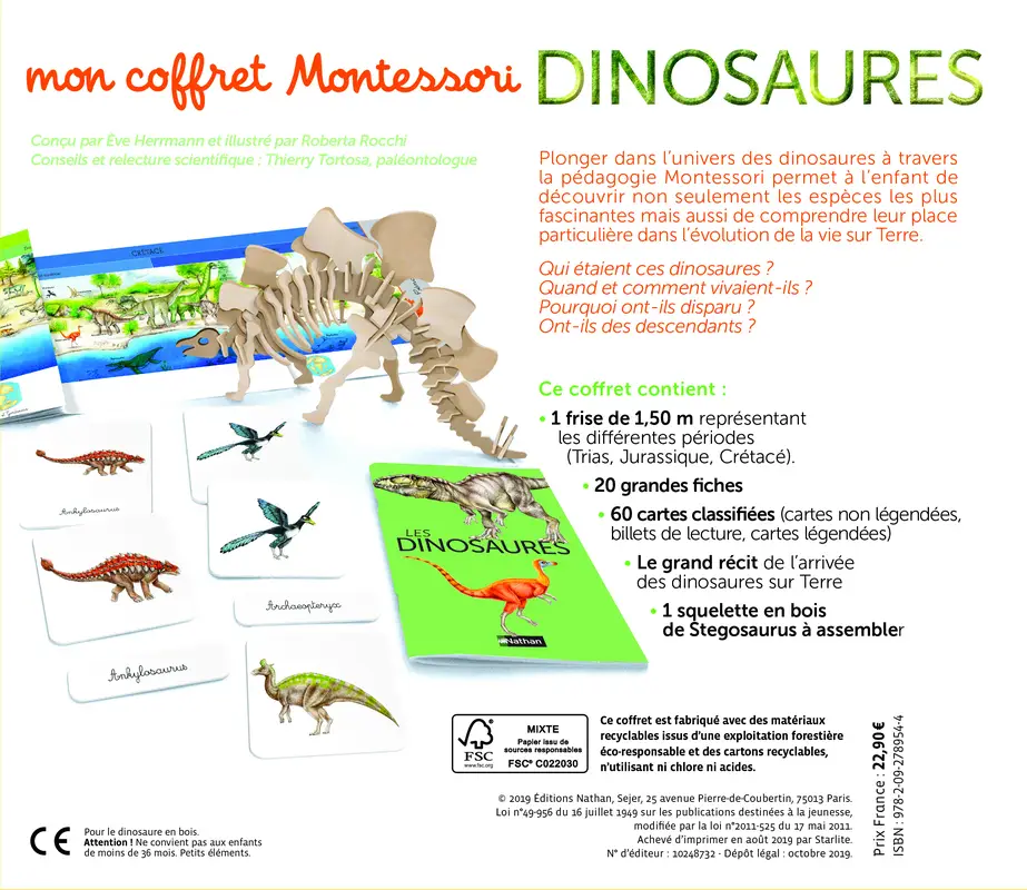 Mon coffret Montessori dinosaures - Dès 5 ans - Coffret - 9782092789544 - Couverture verso